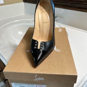 Christian Louboutin 100mm black pig aloe pumps.